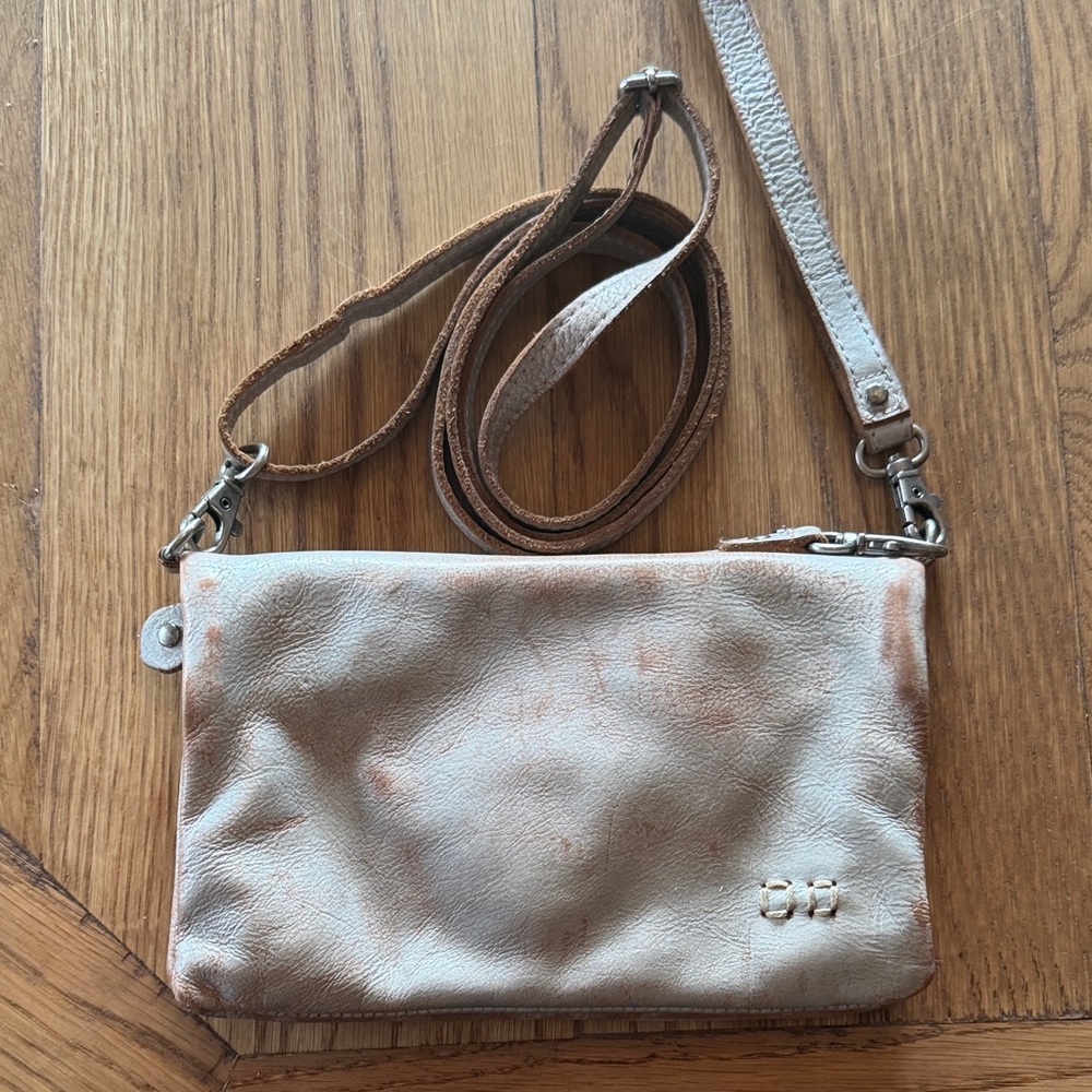 Bed Stu Distressed Cream Leather Crossbody Bag